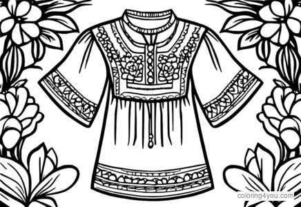 Desenho de Blusa bordada mexicana para colorir