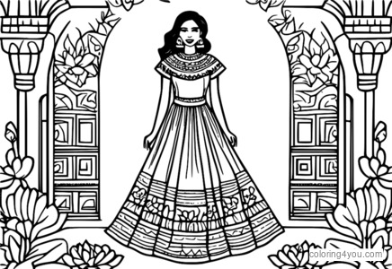 Mexican fiesta dress coloring page