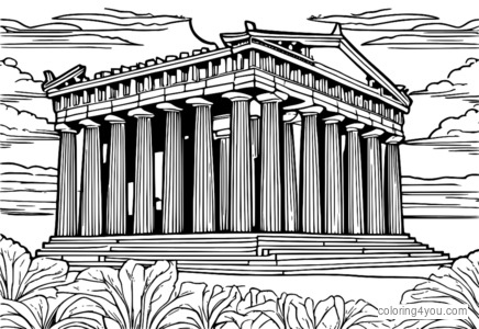 Matahari terbenam di atas Parthenon, dengan langit berapi-api dan lajur berbayang, dalam pemandangan yang dramatik dan menakjubkan