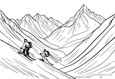 Illustration von Skifahrern auf einem verschneiten Berg