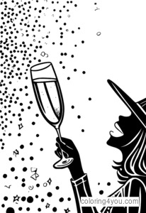 Pagina da colorare di Capodanno con champagne party