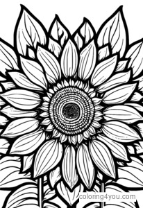 Crayon-themed sunflower coloring pages with bold colors and radiating petals, ideal for kids to color and learn.