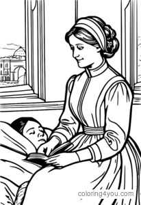 Florence Nightingale yaralı bir askeri dinliyor boyama oyunu