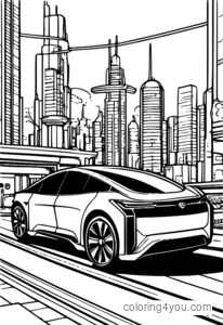 Illustration d'une voiture électrique en charge dans une station futuriste avec un paysage urbain