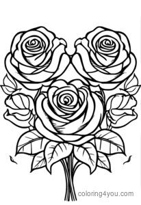 Desenhos de Buquê de rosas com coração para o Dia dos Namorados para colorir