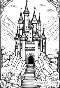 Dibujo de Mundo de fantasía de castillo medieval para colorear