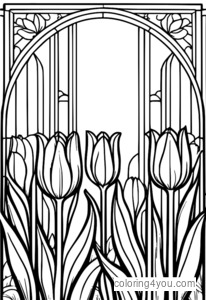 farbenfrohes Tulpengartendesign mit symmetrischem Muster