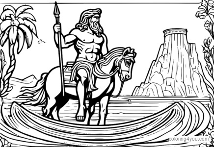 Imagem de Poseidon ao lado do Cavalo de Tróia