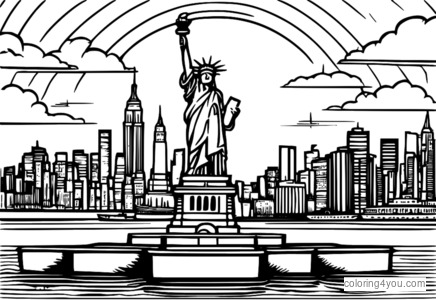 Coloring page of the Statue of Liberty panorama in New York City