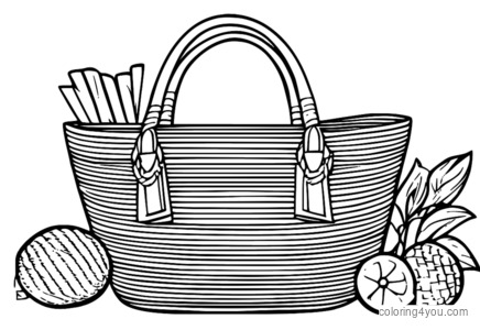 Coloring pages of straw handbags with natural basket designs