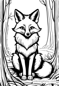 Angry fox coloring page with a scrunched-up face