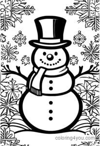 Snowman cute diubengi dening snowflakes