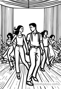 Multiple Salsa Dancers coloring page, multiples, different, dance