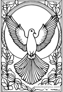 Coloring pages of a dove with an olive branch symbolizing peace.