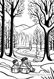 Snowball fight in the park coloring page