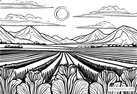 Coloring page of a landscape with beets