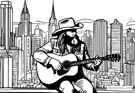 카우보이 모자를 쓰고 어쿠스틱 기타를 연주하는 Chris Stapleton