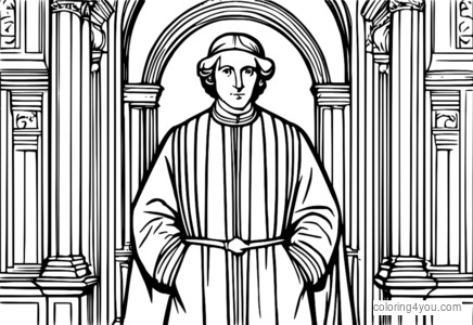 Coloring page of Portrait of Baldassare Castiglione with intricate clothing