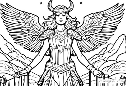 Valkyrie levanta sus manos hacia el cielo, lanzando magia y desatando un rayo de luz.