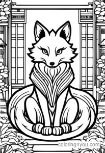 Sekshalet Kitsune, der tjener som en mægtig guddom i et Shinto-tempel - dramatisk illustration