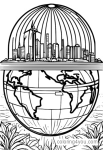 Isang globo na nagpapakita ng iba't ibang renewable energy sources sa isang mapa ng mundo