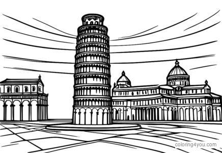 Página para colorir abstrata da Torre Inclinada de Pisa com formas geométricas