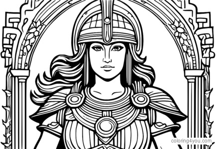 Dibujo para colorear de Atenea, diosa de la sabiduría, de la mitología griega.