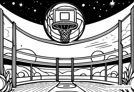 Ċirku tal-basketball u backboard f'galaxie