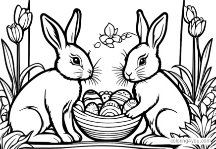 Colorful Easter bunnies for kids coloring page