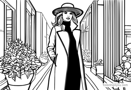 Créateur de mode sur le podium, pages à colorier, vêtements superposés