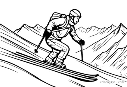 Illustration eines glücklichen Skifahrers auf einem verschneiten Berg