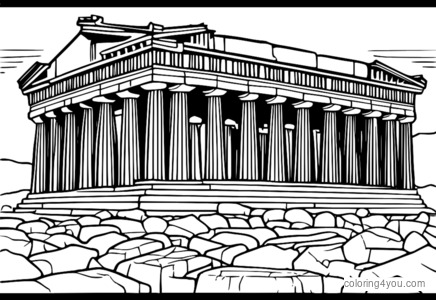 Parthenon'un restorasyonunun yenileme öncesi ve sonrasını gösteren boyama sayfası