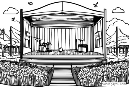 Krāsaina kartona skatuves ilustrācija mūzikas festivālā