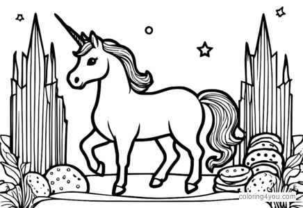 Dibujo para colorear de una galleta con forma de cuerno de unicornio.