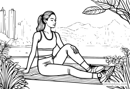 Person wearing athleisure leggings and sports top relaxing in a peaceful outdoor setting