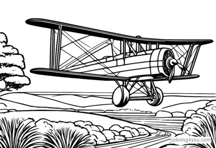 Coloring page of the Wright Brothers' aircraft in flight