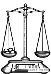 Colorful illustration of a balance scale being used to measure the weight of three objects