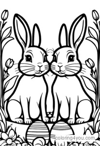 Colorful Easter bunnies for kids coloring page