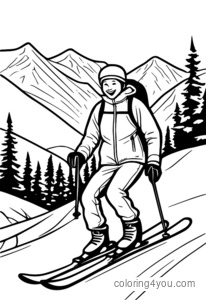 Illustration eines glücklichen Skifahrers auf einem verschneiten Berg