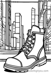 Coloring page of industrial-style combat boots