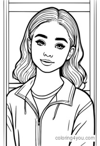 Coloring page of a girl with a barrette hair clip