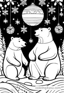 Polar bears winter solstice coloring page