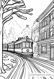 Polar Express coloring pages, Santa Claus and reindeer, train and snow