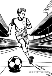 Soccer training coloring page, World Cup football, running