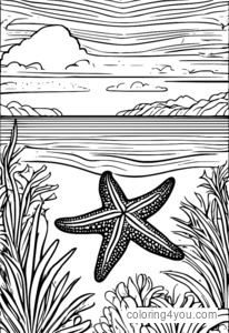 Ilustración realista de una estrella de mar en su hábitat natural.