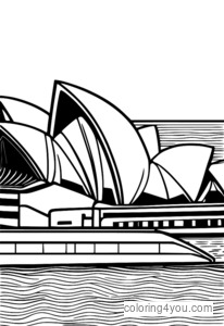 halaman pewarnaan dalaman Sydney Opera House