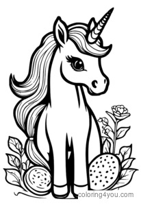 Dibujo para colorear de una galleta con forma de cuerno de unicornio.