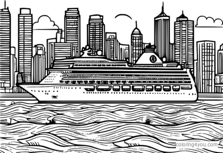 Cruise ship in the city coloring page