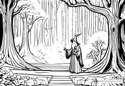 A wise wizard casting a spell in front of a group of elves in a mystical forest.