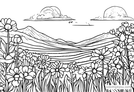 Coloriage de parterres de fleurs avec des fleurs en fleurs